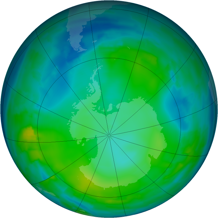 Antarctic ozone map for 25 May 2012